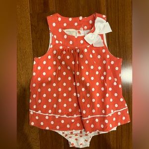 Red and White Polka Dot 24M Girls Onesie with Bow Accent